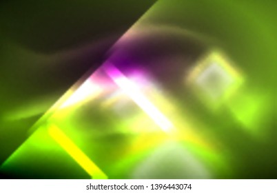 Luces cuadradas y de línea de neón sobre fondo oscuro con efectos borrosos, diseño vectorial moderno