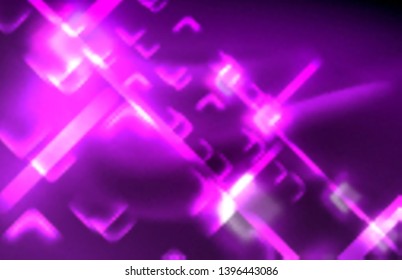 Luces cuadradas y de línea de neón sobre fondo oscuro con efectos borrosos, diseño vectorial moderno