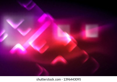 Neon-Quadrat- und Zeilenleuchten auf dunklem Hintergrund mit unscharfem Effekt, Vektormodernes Design