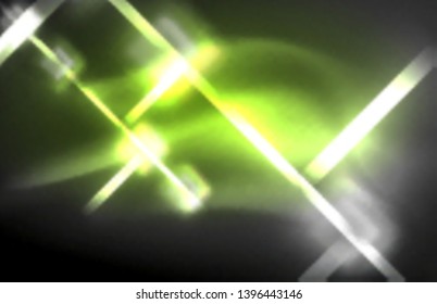 Neon square and line lights on dark background with blurred effects, vector modern design