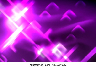 Neon square and line lights on dark background with blurred effects, vector modern design
