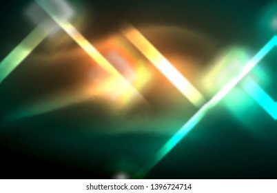 Luces cuadradas y de línea de neón sobre fondo oscuro con efectos borrosos, diseño vectorial moderno