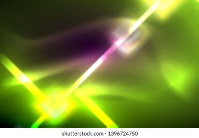 Neon square and line lights on dark background with blurred effects, vector modern design