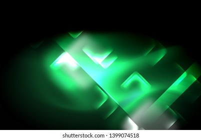 Luces cuadradas y de línea de neón sobre fondo oscuro con efectos borrosos, diseño vectorial moderno