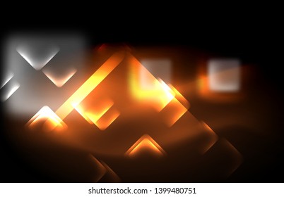 Neon-Quadrat- und Zeilenleuchten auf dunklem Hintergrund mit unscharfem Effekt, Vektormodernes Design