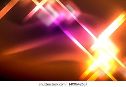 Luces cuadradas y de línea de neón sobre fondo oscuro con efectos borrosos, diseño vectorial moderno