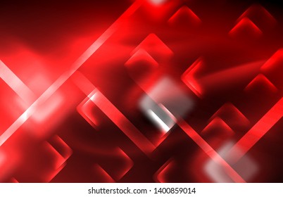 Luces cuadradas y de línea de neón sobre fondo oscuro con efectos borrosos, diseño vectorial moderno