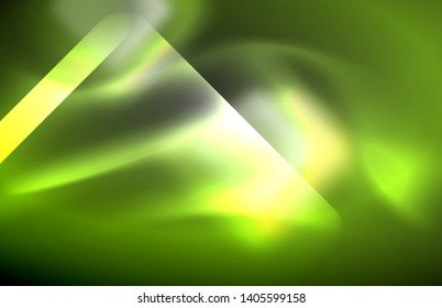 Neon square and line lights on dark background with blurred effects, vector modern design