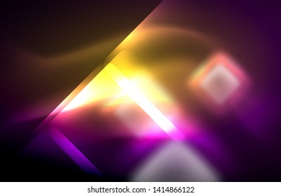 Neon-Quadrat- und Zeilenleuchten auf dunklem Hintergrund mit unscharfem Effekt, Vektormodernes Design