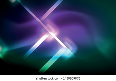 Luces cuadradas y de línea de neón sobre fondo oscuro con efectos borrosos, diseño vectorial moderno