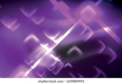 Neon square and line lights on dark background with blurred effects, vector modern design