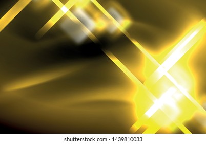 Luces cuadradas y de línea de neón sobre fondo oscuro con efectos borrosos, diseño vectorial moderno
