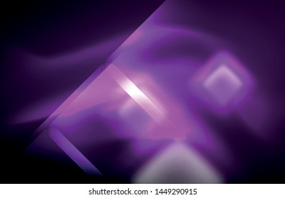 Neon square and line lights on dark background with blurred effects, vector modern design