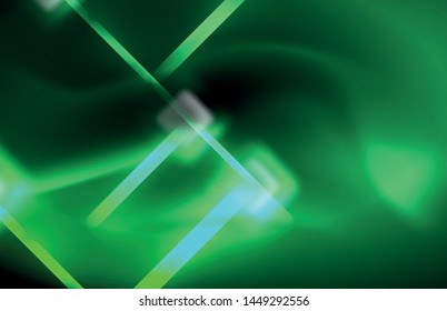 Luces cuadradas y de línea de neón sobre fondo oscuro con efectos borrosos, diseño vectorial moderno