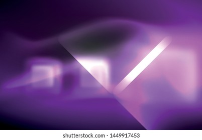 Neon square and line lights on dark background with blurred effects, vector modern design