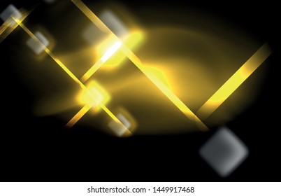 Neon-Quadrat- und Zeilenleuchten auf dunklem Hintergrund mit unscharfem Effekt, Vektormodernes Design