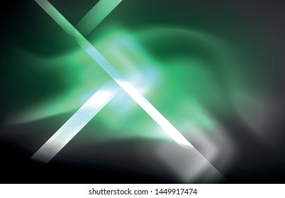 Neon square and line lights on dark background with blurred effects, vector modern design