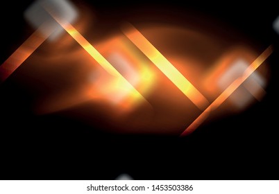 Neon square and line lights on dark background with blurred effects, vector modern design