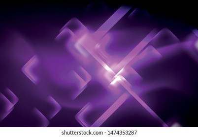 Neon square and line lights on dark background with blurred effects, vector modern design