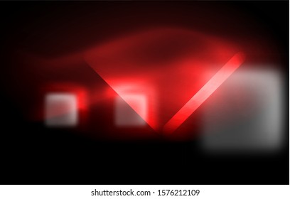 Neon square and line lights on dark background with blurred effects, vector modern design