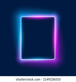 Neon Square Shape, Blue And Purple Glowing Background, Vector Illustration.