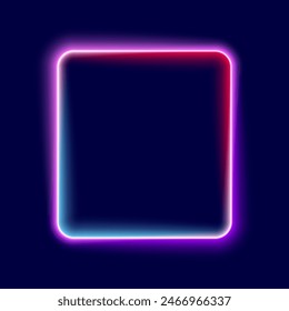 Neon square shape, blue and purple glowing background, vector illustration.