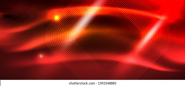 Líneas de formas cuadradas neón sobre fondo luminoso brillante, diseño vectorial