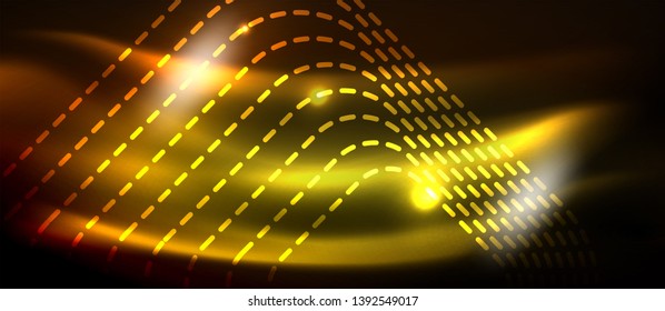 Neon square shapes lines on glowing light background, vector design