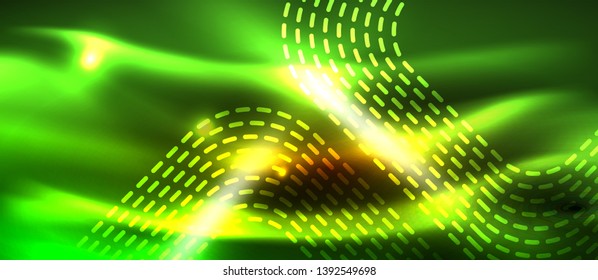Neon square shapes lines on glowing light background, vector design