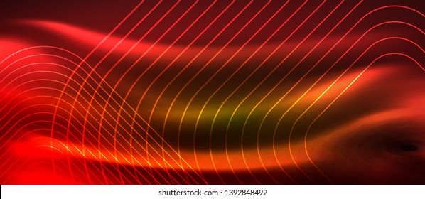 Neon square shapes lines on glowing light background, vector design