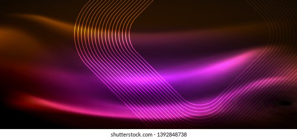 Neon square shapes lines on glowing light background, vector design