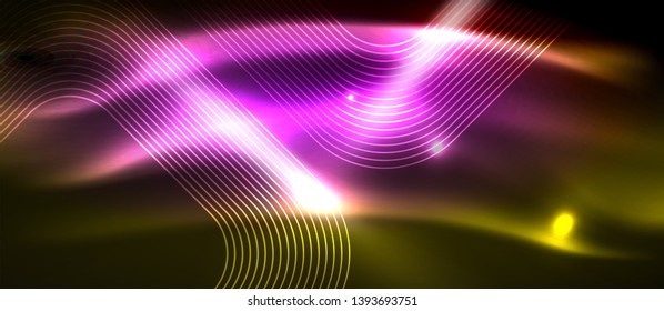 Neon square shapes lines on glowing light background, vector design