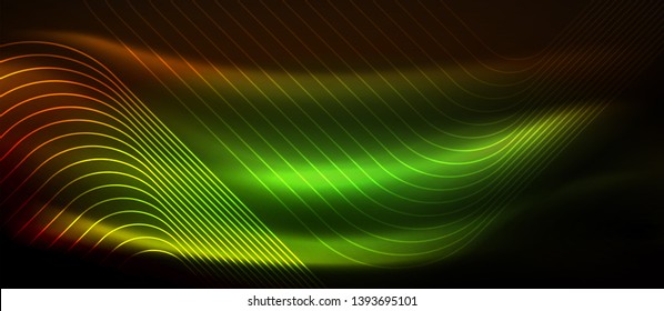 Neon square shapes lines on glowing light background, vector design