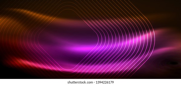 Neon square shapes lines on glowing light background, vector design