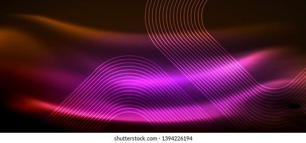 Neon square shapes lines on glowing light background, vector design