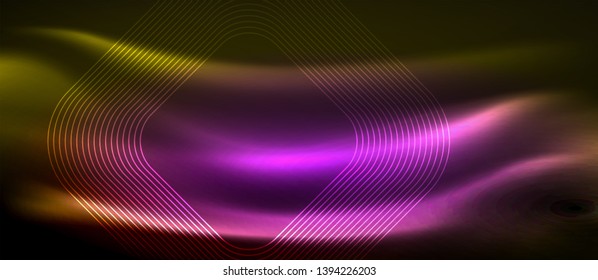 Líneas de formas cuadradas neón sobre fondo luminoso brillante, diseño vectorial