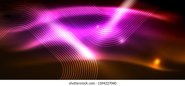 Neon square shapes lines on glowing light background, vector design