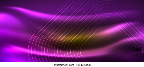 Neon square shapes lines on glowing light background, vector design