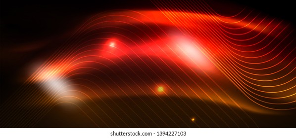 Neon square shapes lines on glowing light background, vector design