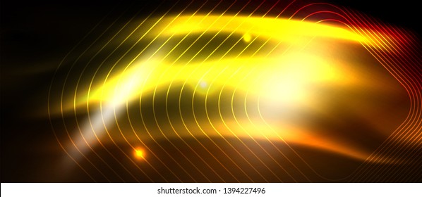 Neon square shapes lines on glowing light background, vector design