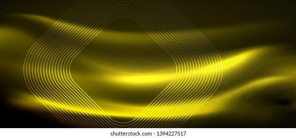 Neon square shapes lines on glowing light background, vector design