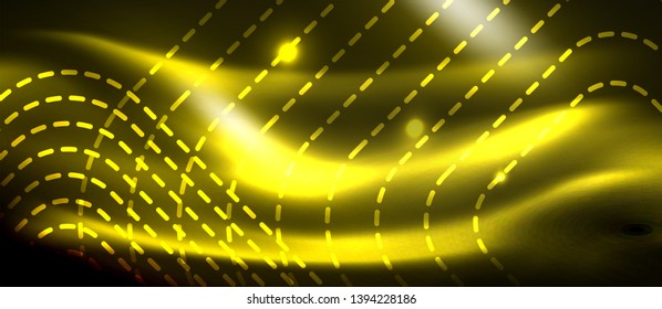 Neon square shapes lines on glowing light background, vector design