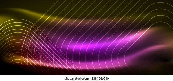 Neon square shapes lines on glowing light background, vector design