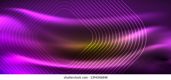 Líneas de formas cuadradas neón sobre fondo luminoso brillante, diseño vectorial