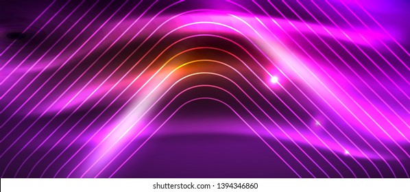 Neon square shapes lines on glowing light background, vector design