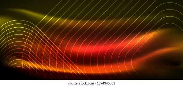 Neon square shapes lines on glowing light background, vector design