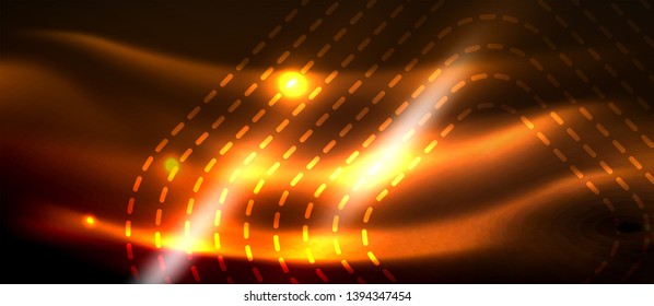 Neon square shapes lines on glowing light background, vector design