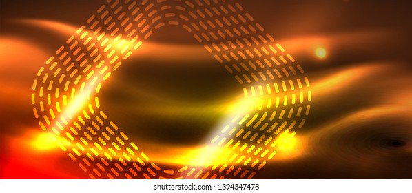 Neon square shapes lines on glowing light background, vector design