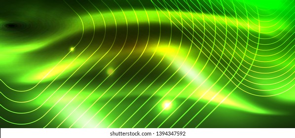 Neon square shapes lines on glowing light background, vector design