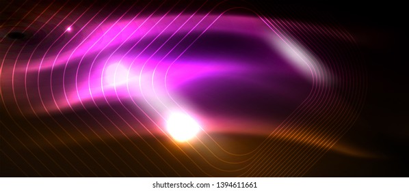 Neon square shapes lines on glowing light background, vector design